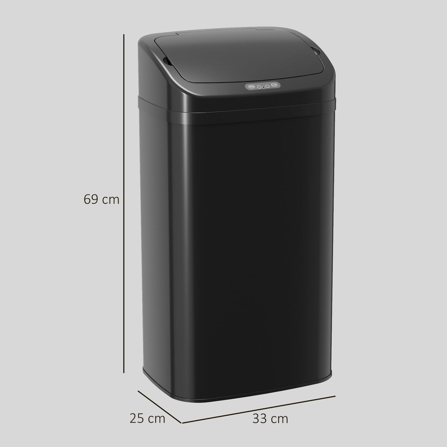 HOMCOM 48L Sensor Bin with Infrared Auto Open Lid Black Galvanised Steel Construction for Hygienic Waste Disposal