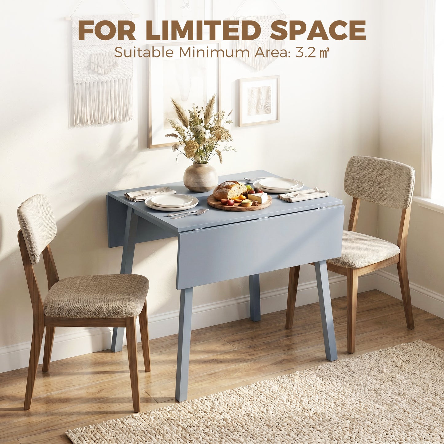 HOMCOM Solid Pine Wood Folding Dining Table Drop Leaf Expandable Rectangle Kitchen Table For Two To Four People
