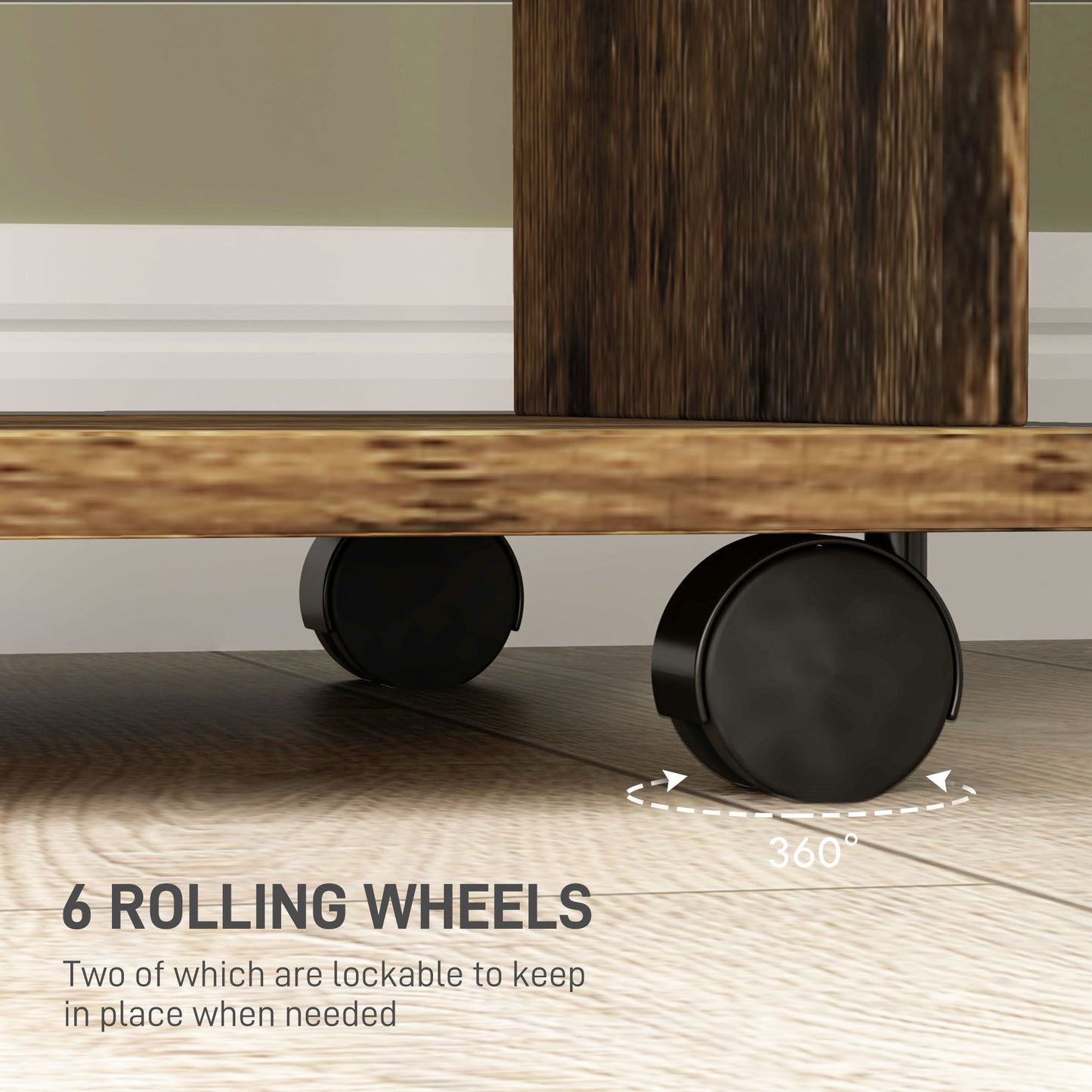HOMCOM Open Wardrobe Double Mobile Storage Shelves Organizer With 6 Wheels Rustic Brown