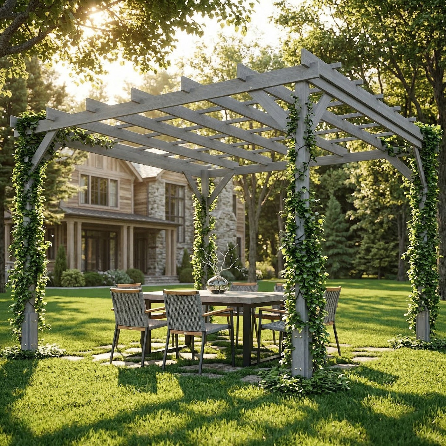 Outsunny 3 x 3 m Wooden Pergola Kit For Garden Gazebo Shelter Ideal For Climbing Vines Grey