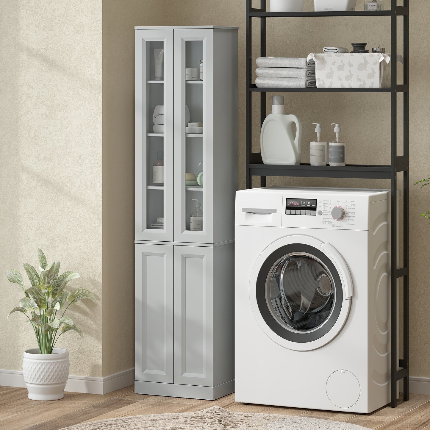 HOMCOM Tall Bathroom Storage Cabinet 6 Tier Slim Cabinet With Adjustable Shelf And Soft Close Doors Dusty Blue