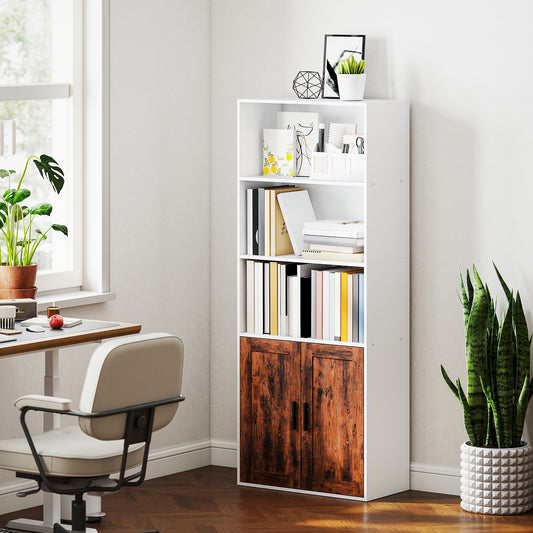 HOMCOM 5 Tier Bookcase With Adjustable Shelves Rustic Brown Open Shelving And Enclosed Storage Anti Tip Kit