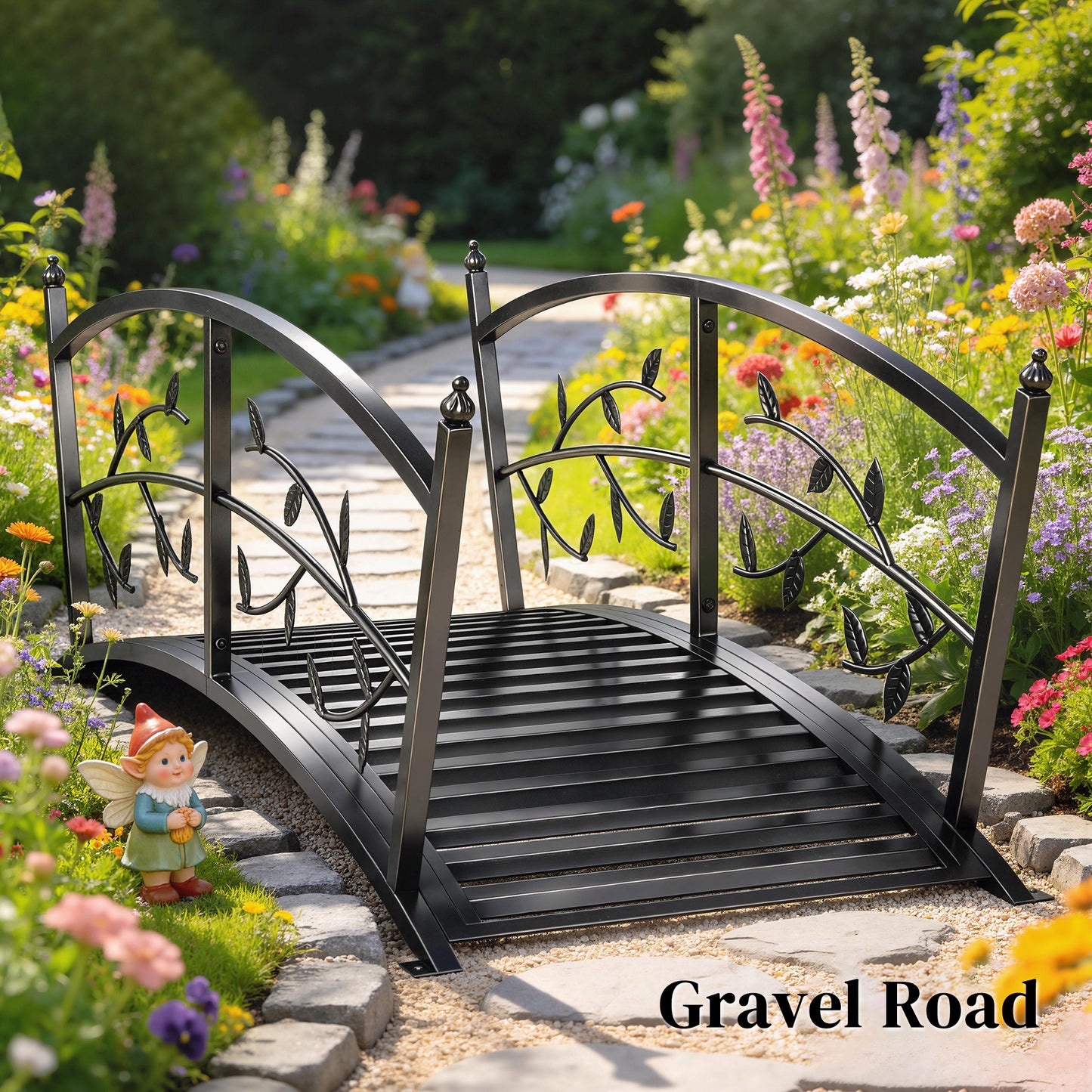 Outsunny 1.2M Metal Garden Bridge With Safety Railings For Pond And Creek Arch Decorative Footbridge