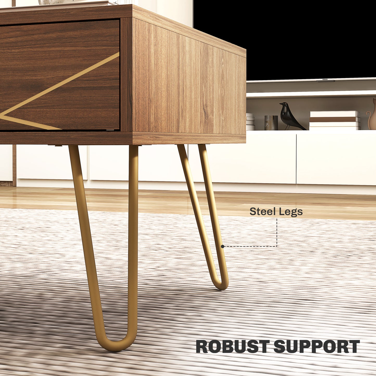 HOMCOM Coffee Table With Storage And Drawers, Rectangular Living Room Table With Steel Base Brown 100 x 50 x 41 cm