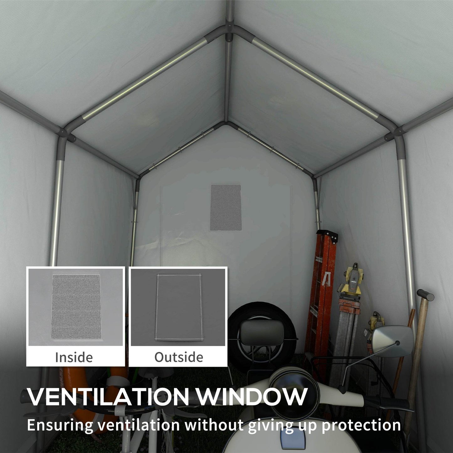 Portable Dark Grey Outdoor Storage Shed with Window and Ground Stakes - 3.6 x 2.1m - ALL4U RETAILER LTD