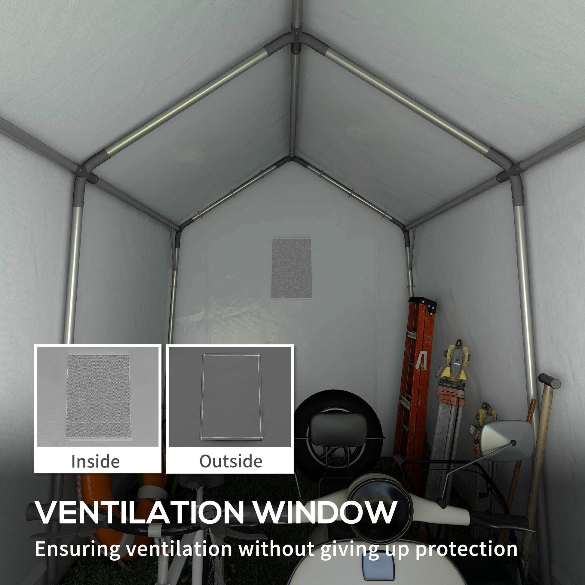 Portable Dark Grey Outdoor Storage Shed with Window and Ground Stakes - 3.6 x 2.1m - ALL4U RETAILER LTD