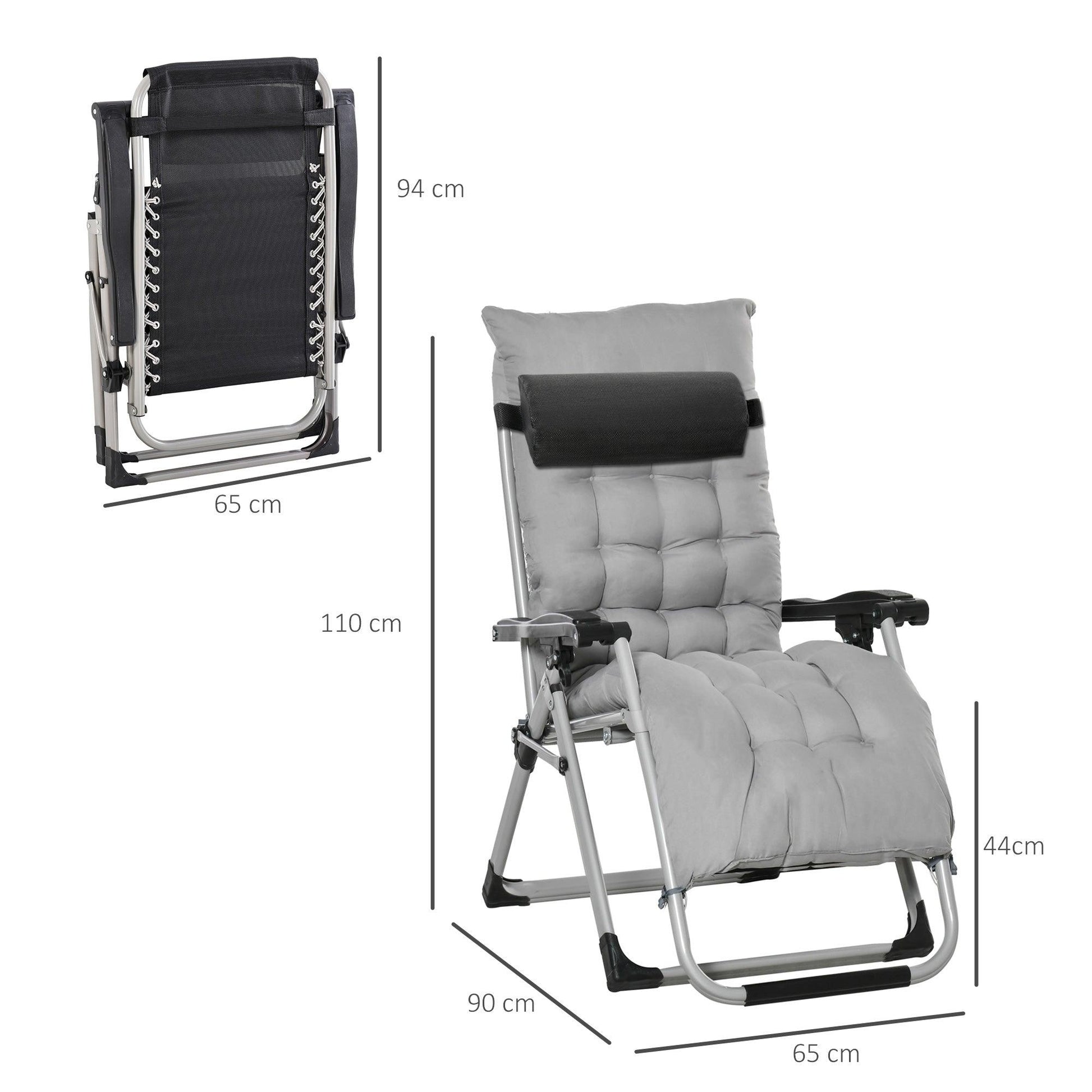 Outsunny 2 Piece Zero Gravity Chair with Cushion, Light Grey - ALL4U RETAILER LTD