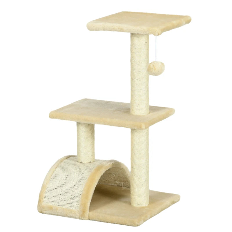 PawHut 72cm Cat Tree with Scratching Post and Pad for Indoor Cats - Cream White - ALL4U RETAILER LTD