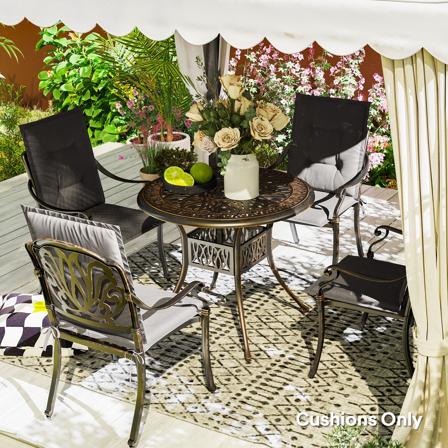 Outsunny Charcoal Grey Padded Garden Seat Cushions Set Of Four With Tufted Back And Tie Fastenings