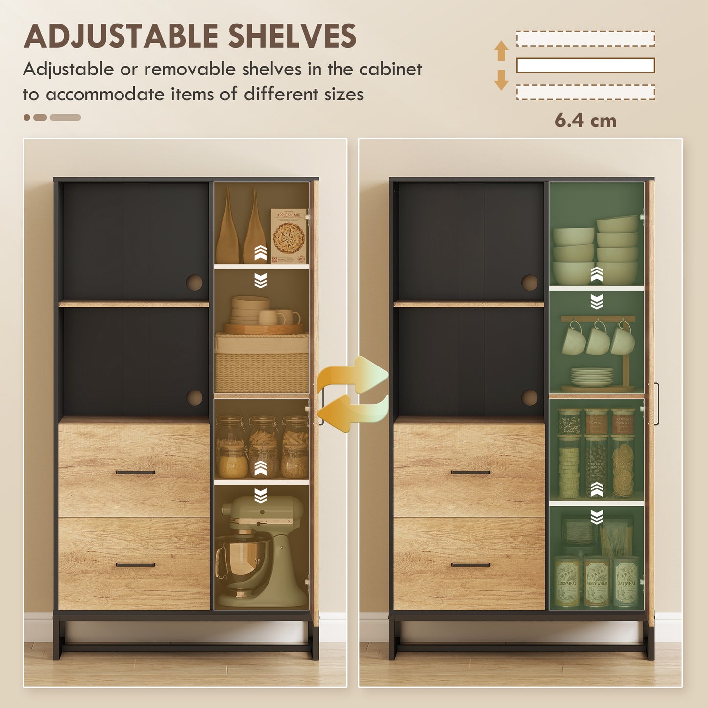 HOMCOM Tall Kitchen Cupboard Freestanding Pantry Cabinet With Adjustable Shelves And Drawers Soft Close Door 160cm