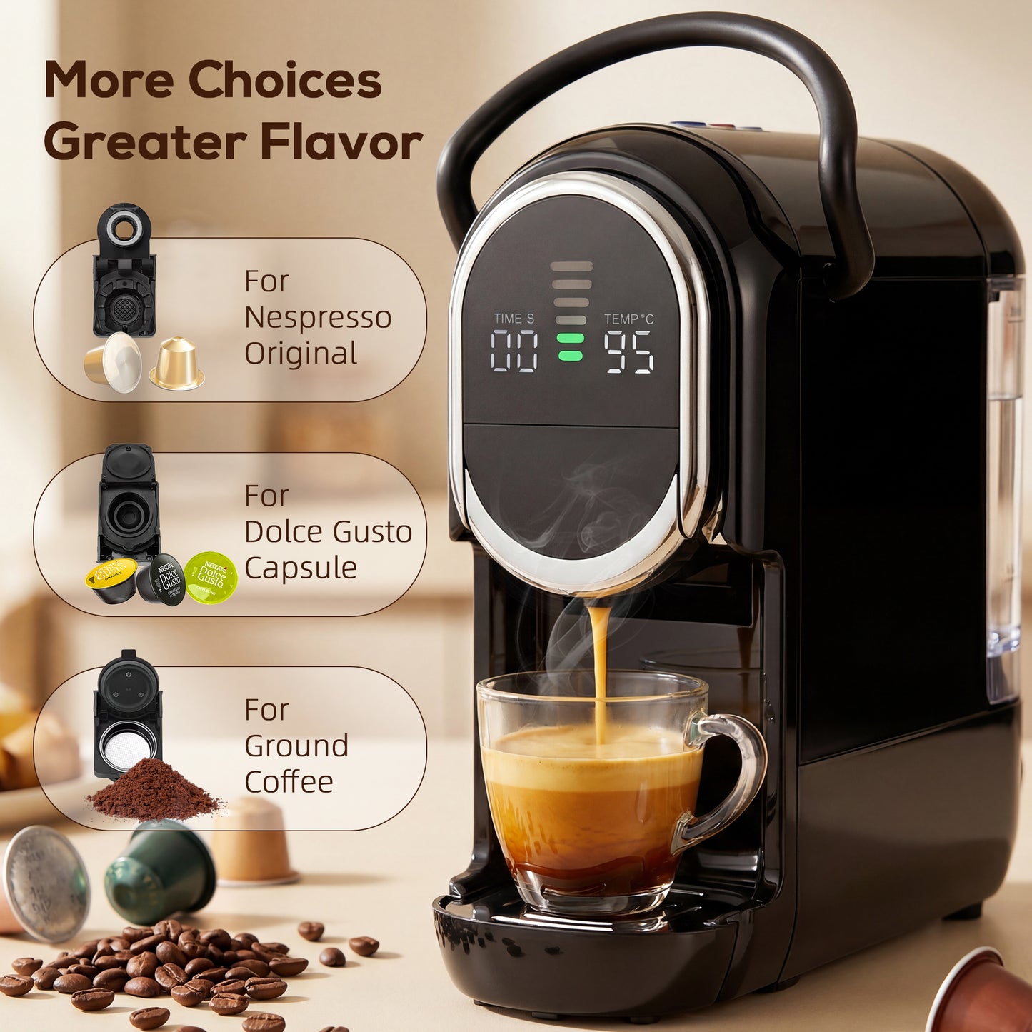HOMCOM Pod Coffee Machine Nespresso Dolce Gusto Capsule And Ground Coffee 19 Bar Semi Automatic