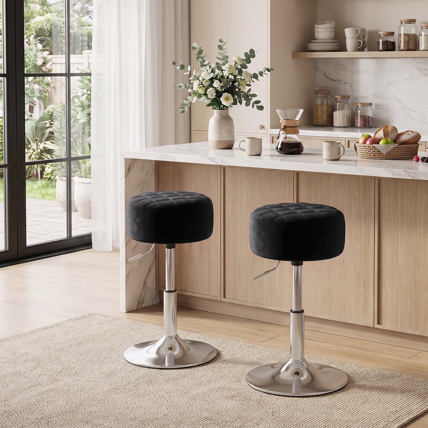 HOMCOM Adjustable Swivel Bar Stool Velvet Seat Stable Base