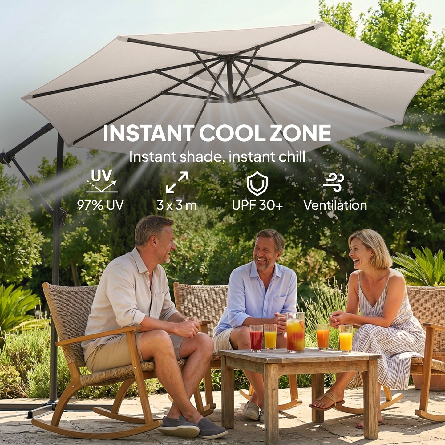 Outsunny 3 M Garden Cantilever Parasol With Cover Round Overhanging Umbrella 360 Degree Rotation Tilt Cream White