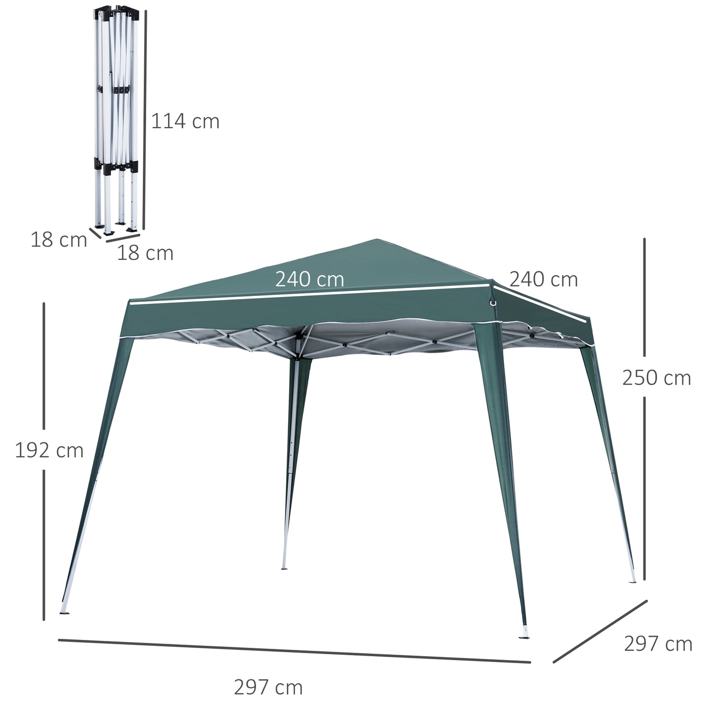 Outsunny 3m Base and 2.5m Pop Up Gazebo with Carry Bag Height Adjustable Slant Leg Party Tent for Garden Patio Green