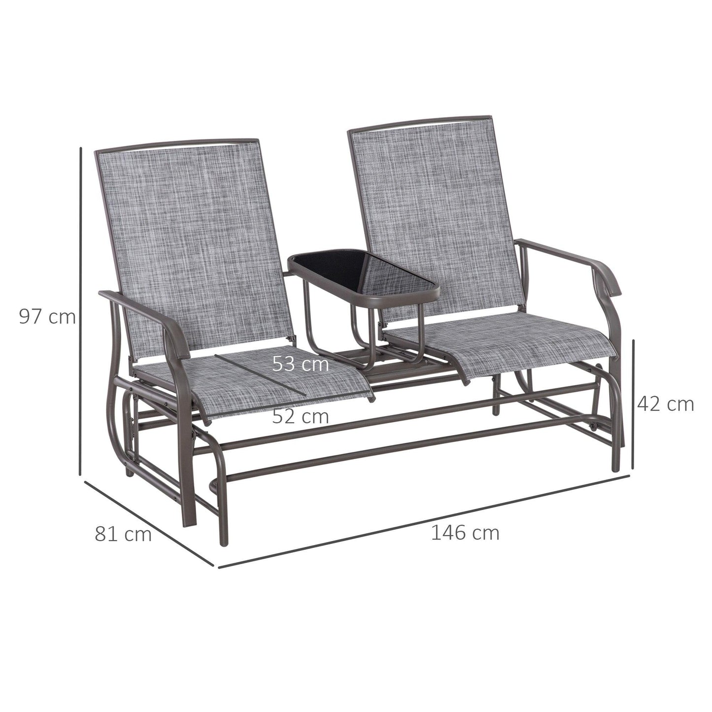 Outsunny Metal Double Swing Chair for Garden Patio with Table - ALL4U RETAILER LTD