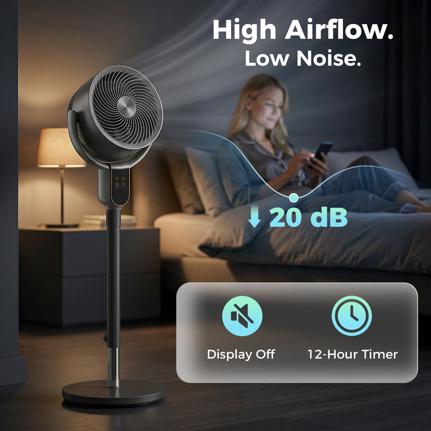 HOMCOM 20 dB Silent 42 Inch Pedestal Fan With Remote Control 90 Degree Oscillation 8 Speeds Grey
