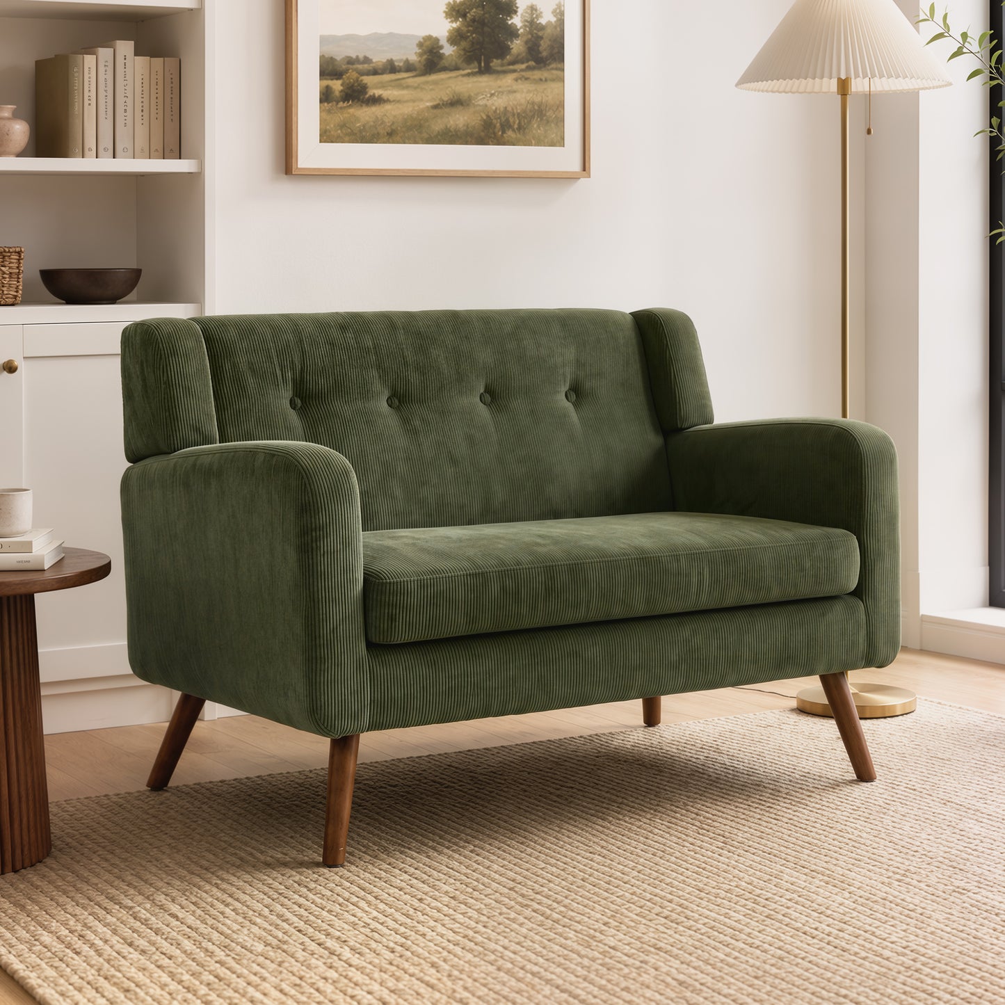 HOMCOM Corduroy 2 Seater Sofa With Pocket Springs Dark Green Compact Couch