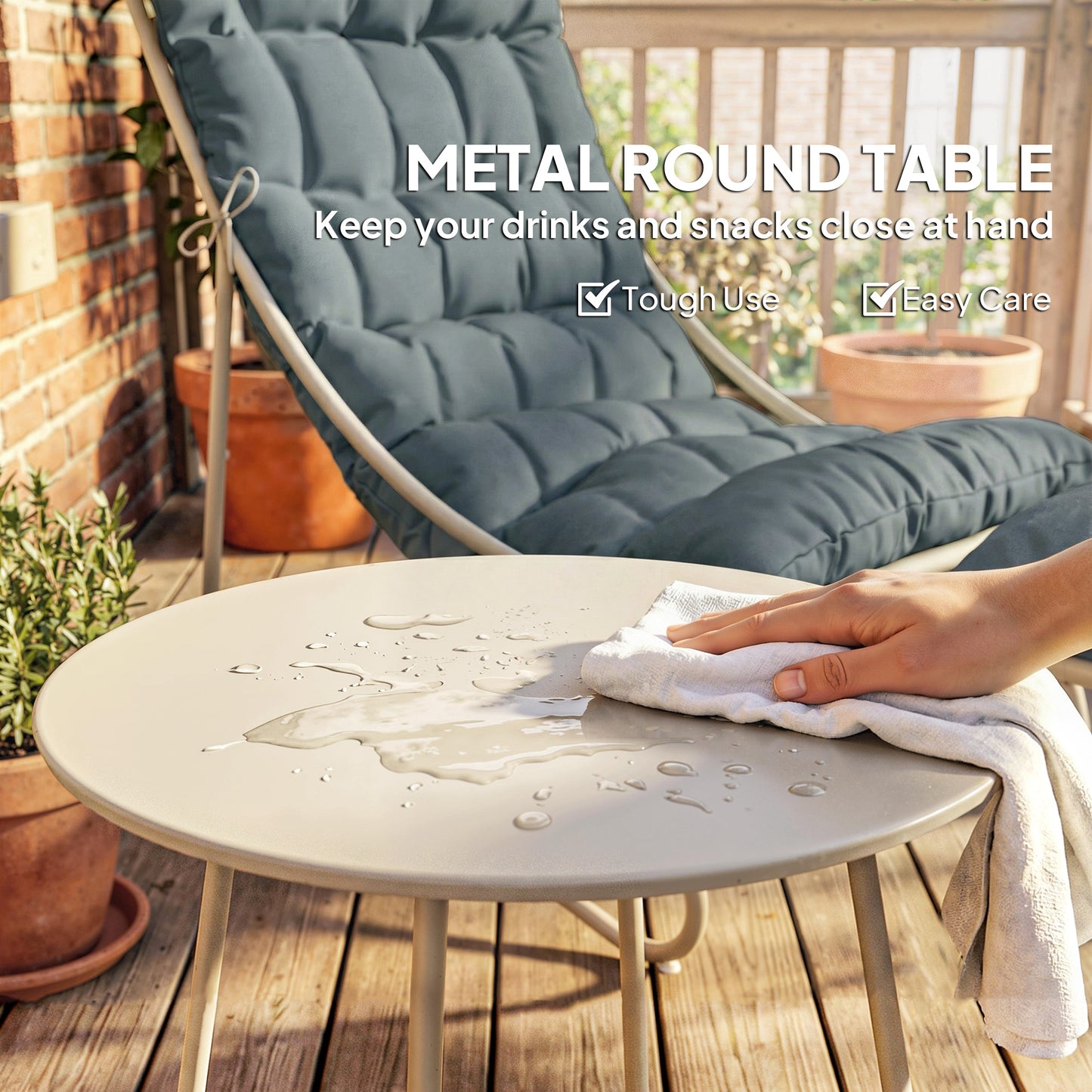 Outsunny 3 Piece Garden Bistro Set With Footstool And Removable Cushions For Outdoor Table And Chairs