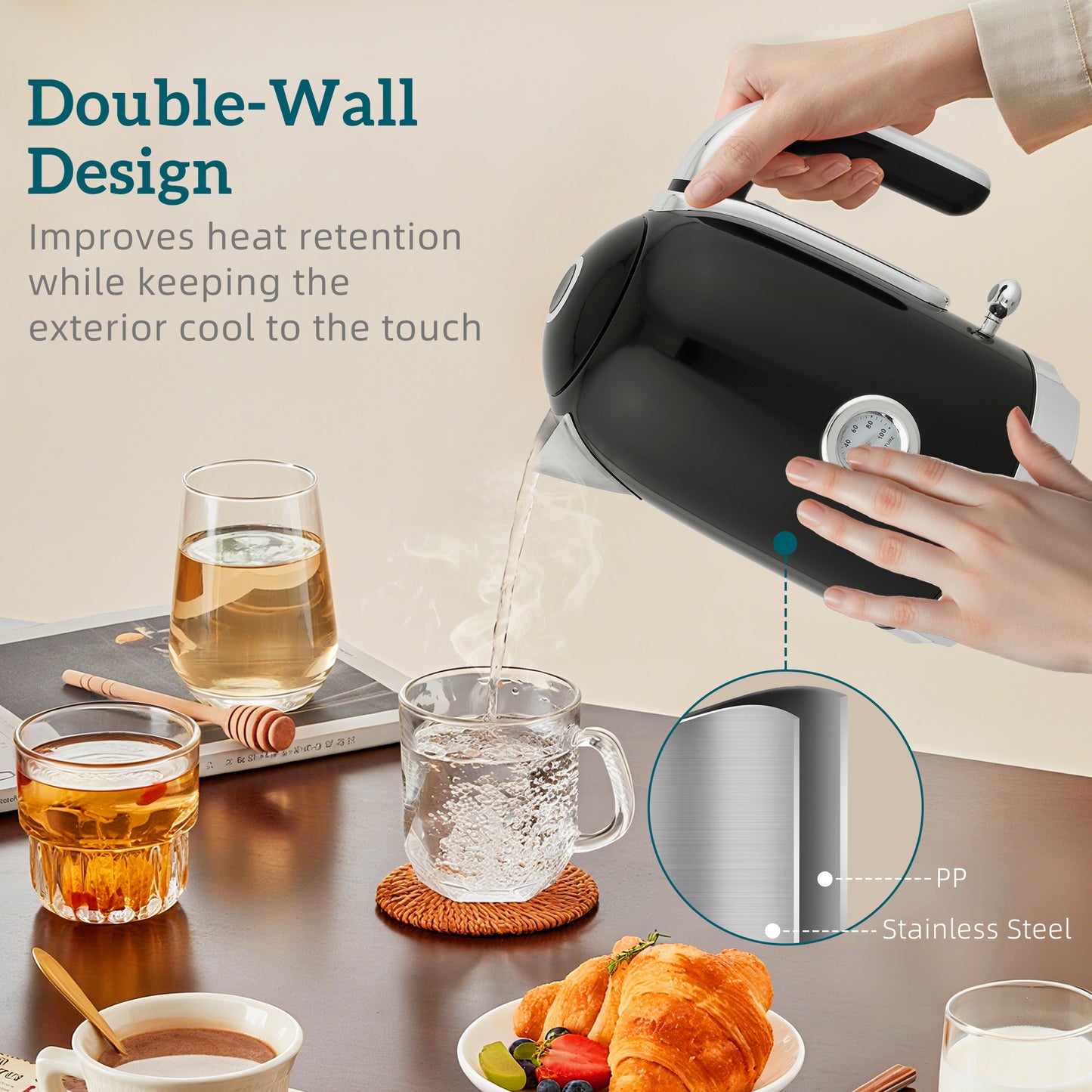 HOMCOM Retro Toaster And Kettle Set Black With 1.7L Kettle Capacity For Stylish Countertop Breakfasts