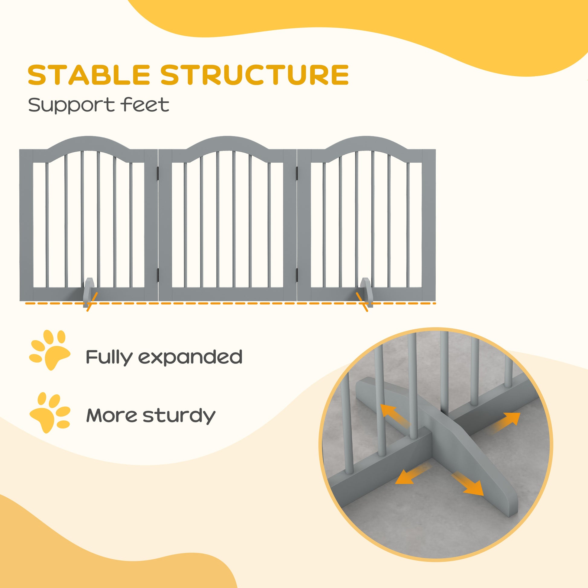 PawHut Freestanding 3-Panel Wooden Dog Gate with Support Feet - Light Grey Safety Barrier - ALL4U RETAILER LTD