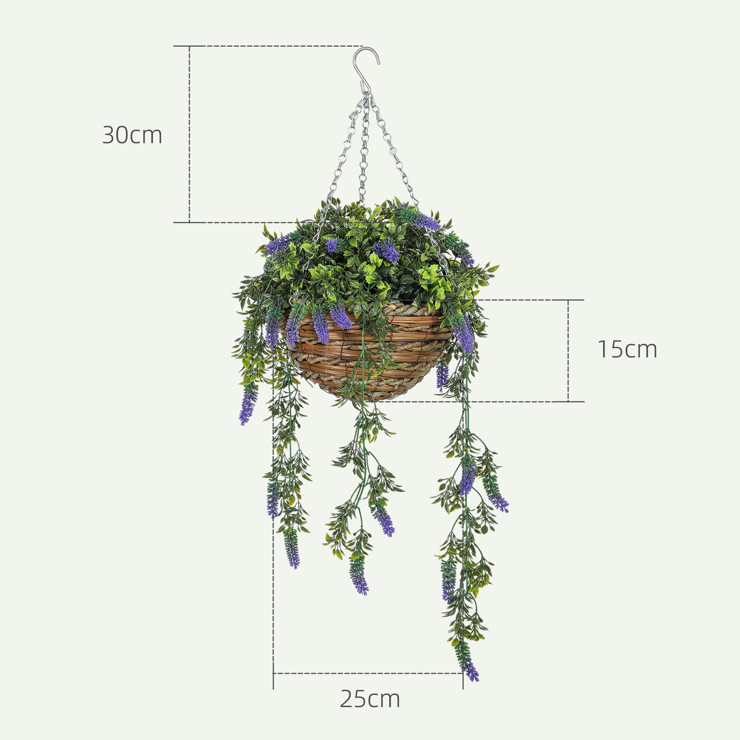 HOMCOM Set of 2 Decorative Artificial Lavender Plants in Hanging Baskets for Indoor and Outdoor Decor Purple