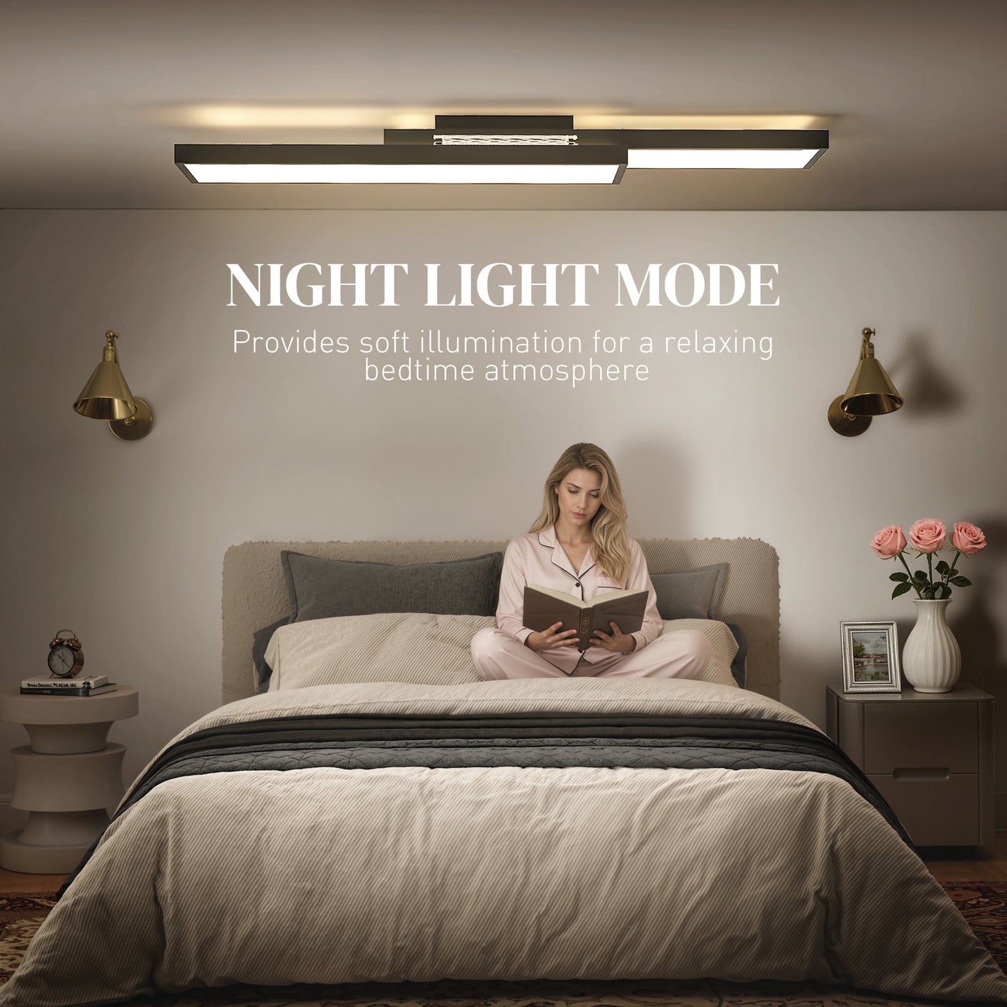 HOMCOM LED Ceiling Light Dimmable Flush Mount Remote Control Wall Switch 3000K 6000K Color Temp Living Room Bedroom Black