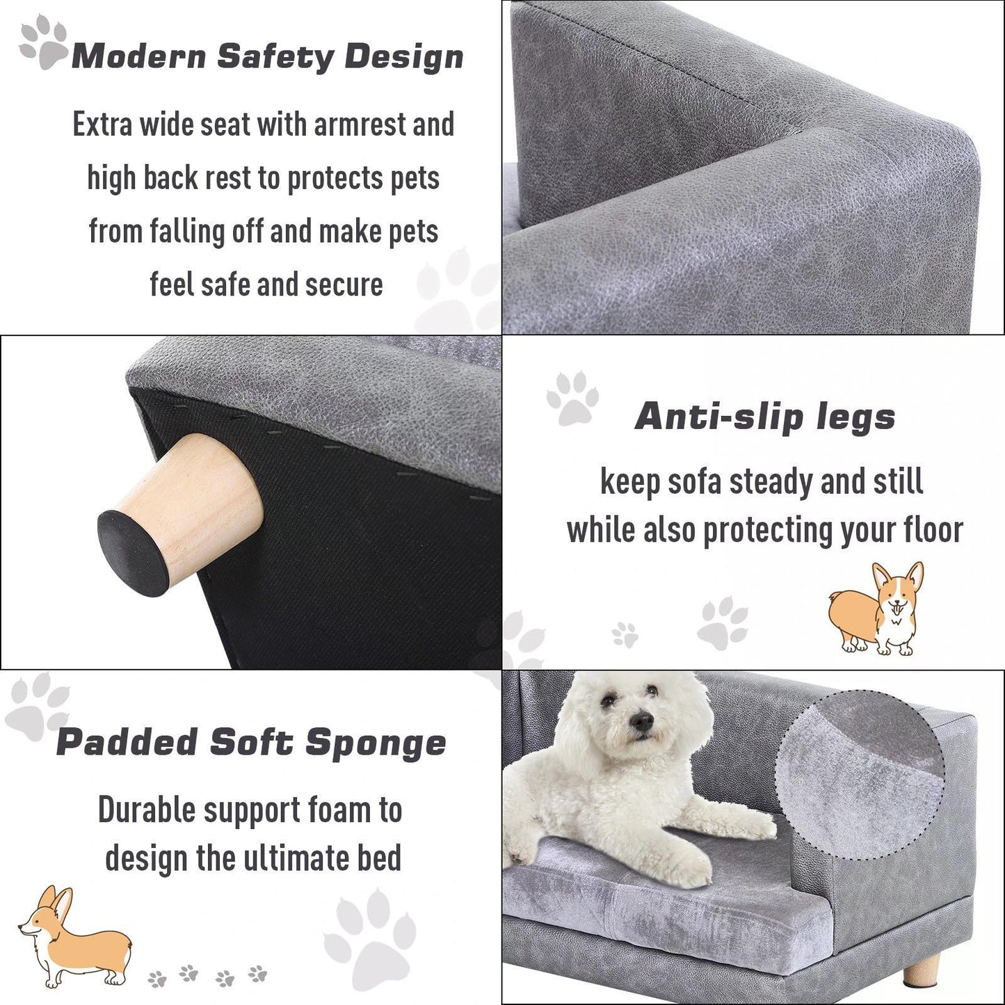 PawHut Grey PU Leather Elevated Pet Sofa Bed - ALL4U RETAILER LTD