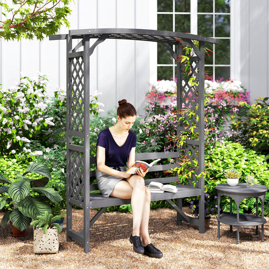 Outsunny Wooden Garden Arbour Bench With Trellis For Climbing Plants And Vines Grey Finish
