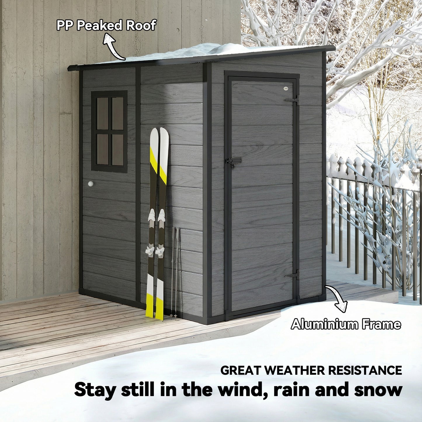 Outsunny 4x5 Garden Storage Shed Lean To Lockable Shed With Window Vent And Plastic Roof Wood Effect