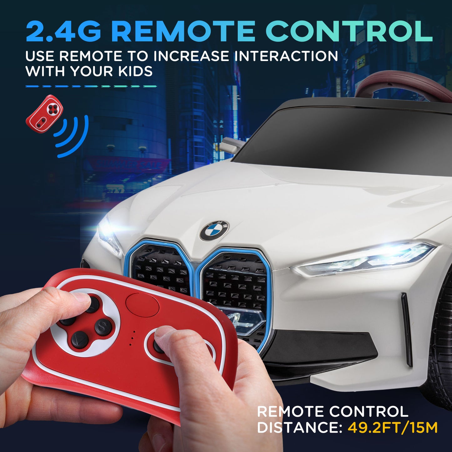 HOMCOM BMW i4 12V Kids Electric Ride-On Car with Remote Control, Music Features, and Portable Battery for Ages 3-6, White - ALL4U RETAILER LTD