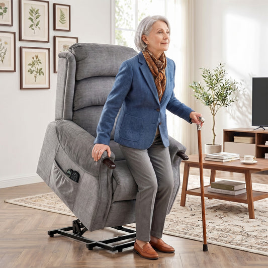 HOMCOM Power Lift Recliner With Vibration Massage And Heat For Tall Users Wood Grip Pocket Spring Light Grey