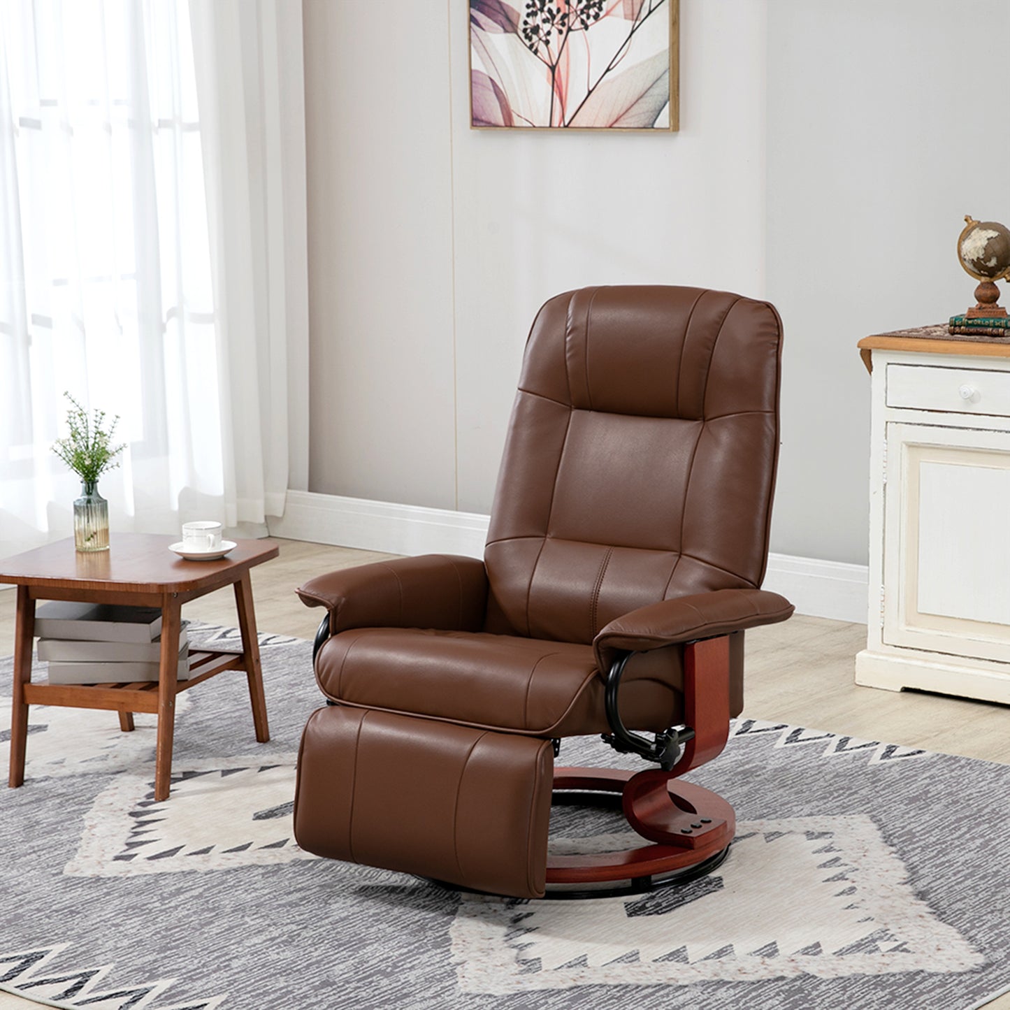 HOMCOM Faux Leather Recliner Armchair With 145 Degree Back Tilt And 360 Degree Swivel Brown
