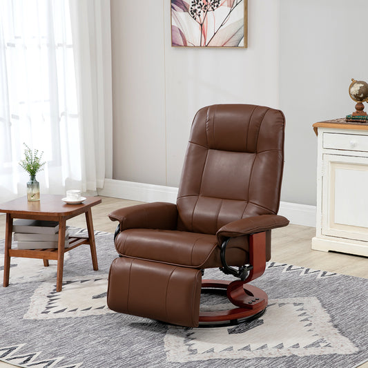 HOMCOM Faux Leather Recliner Armchair With 145 Degree Back Tilt And 360 Degree Swivel Brown