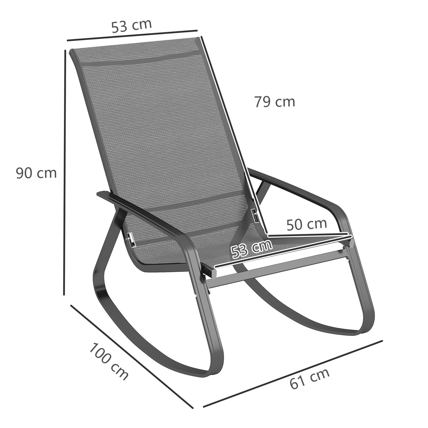 Outsunny Grey Rocking Garden Chair With Texteline Seat 110 To 150 Degree Motion