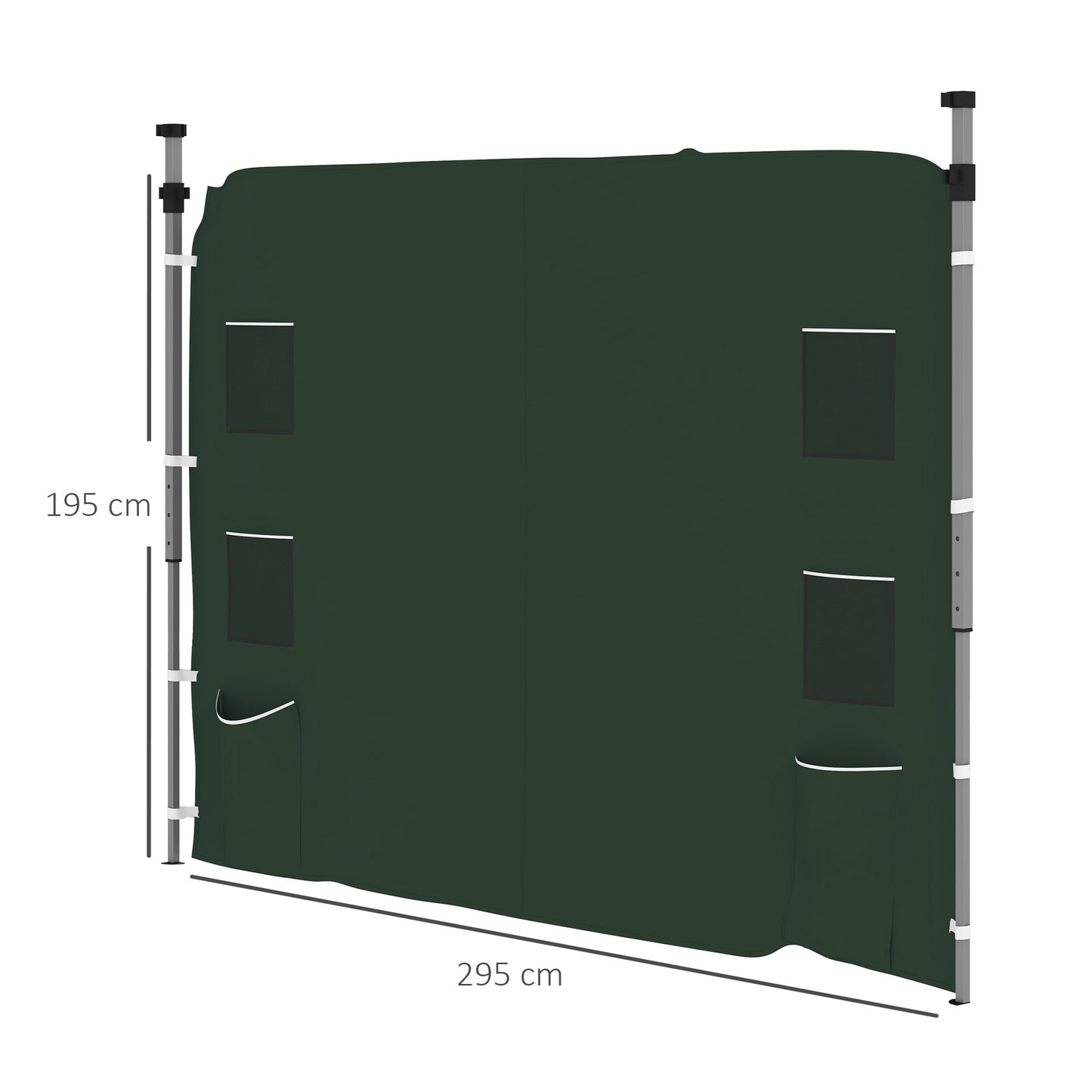 Outsunny Replacement Gazebo Sidewall 195 x 295 cm Green With Mesh Pockets And Hook And Loop Fasteners