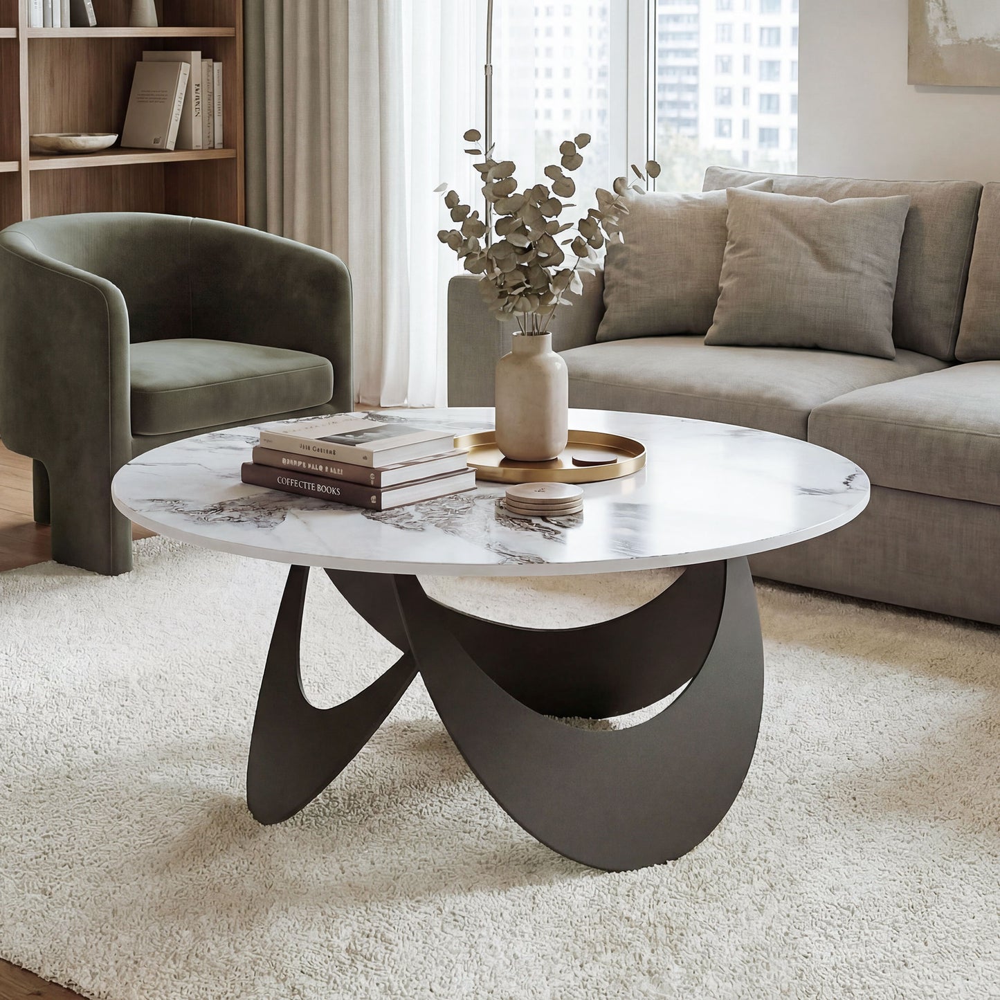 HOMCOM Sintered Stone Coffee Table With Adjustable Foot Pads Modern Centre Table For Living Room White And Black