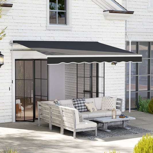 Outsunny Garden Retractable Awning Black 2x2.5m Aluminium Frame With 280Gsm Polyester Canopy Wall Mounted Shade