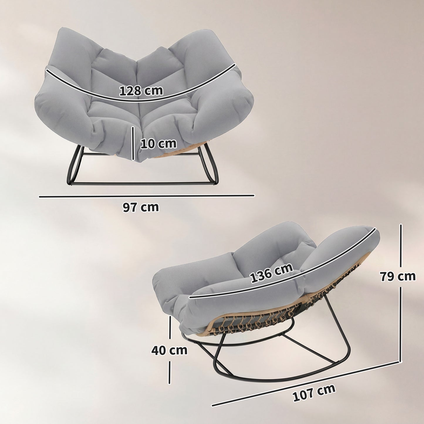 Outsunny Indoor Outdoor Oversized Rocking Egg Chair With Cushion For Living Room Garden Patio Light Grey