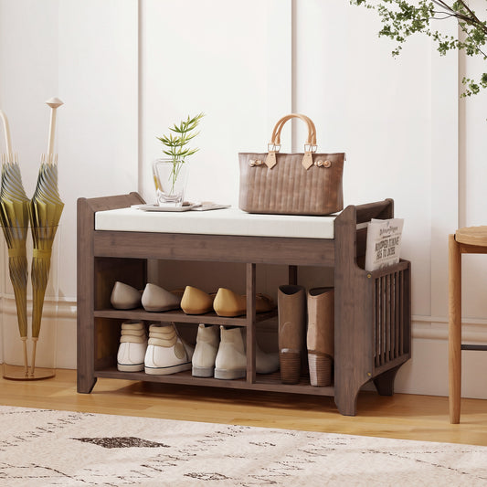 HOMCOM Shoe Bench 2 Tier Entryway Storage with Cushioned Seat 100x30x50 cm Dark Brown and Cream