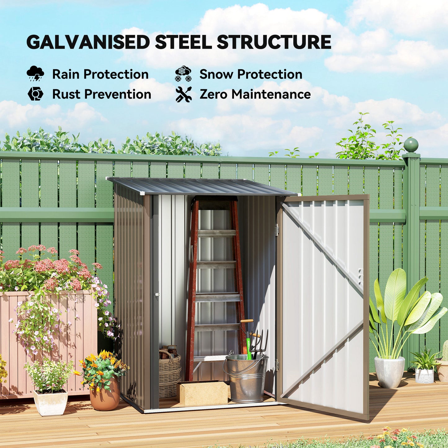 Outsunny 3.3 x 3.4 Ft Lean To Steel Garden Shed With Locking Door Brown Grey Galvanised Steel Construction