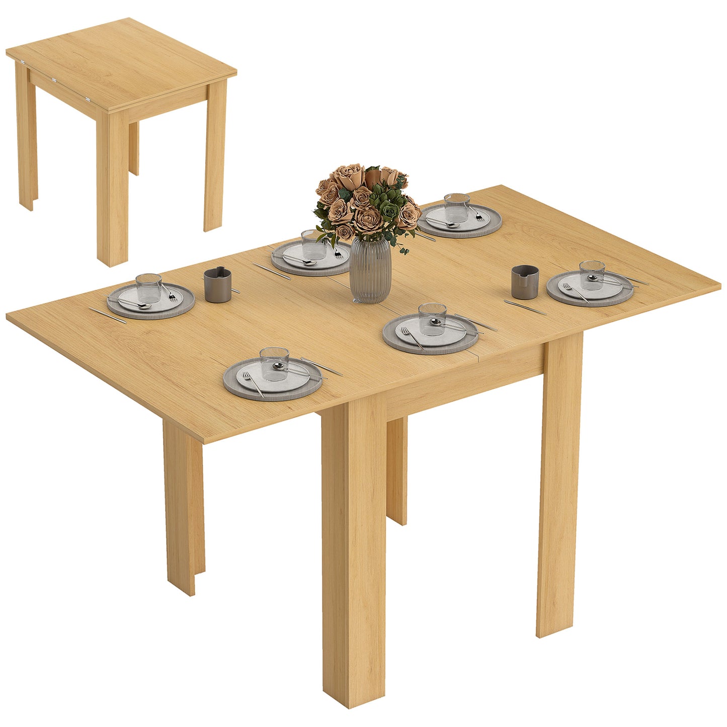 HOMCOM Extendable Rectangular Dining Table For 4 To 6 People 70 To 140 Cm Wood Effect Finish