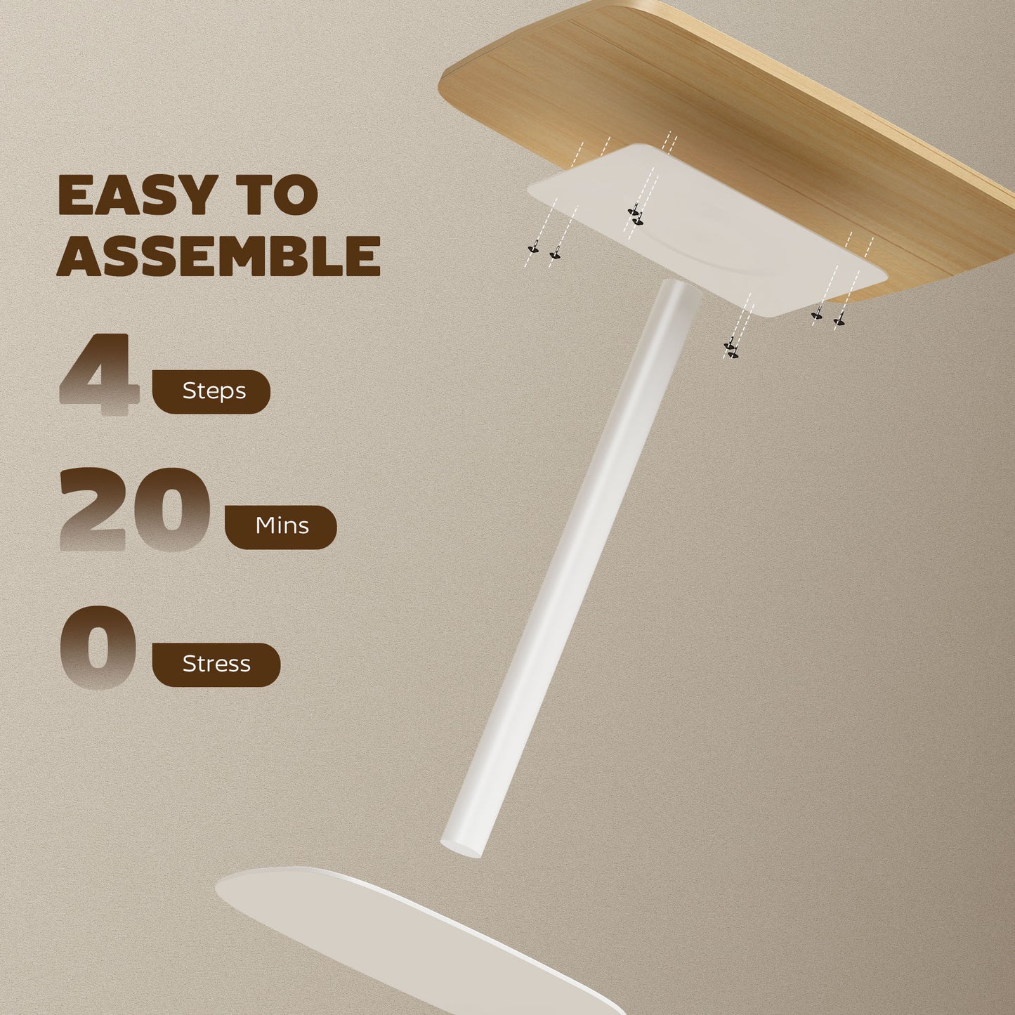 HOMCOM 60 Cm Square Dining Table With Wood Veneer Top And Steel Pedestal Base Natural Wood Finish