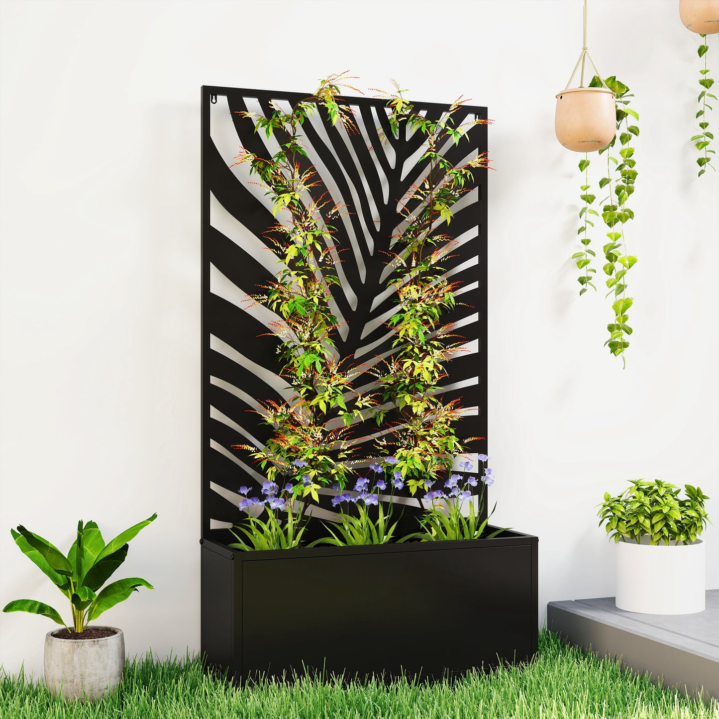 Outsunny Metal Garden Bed With Trellis Wall Mounted Or Freestanding Raised Planter With Privacy Screen