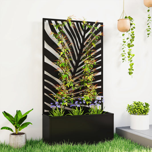 Outsunny Metal Garden Bed With Trellis Wall Mounted Or Freestanding Raised Planter With Privacy Screen