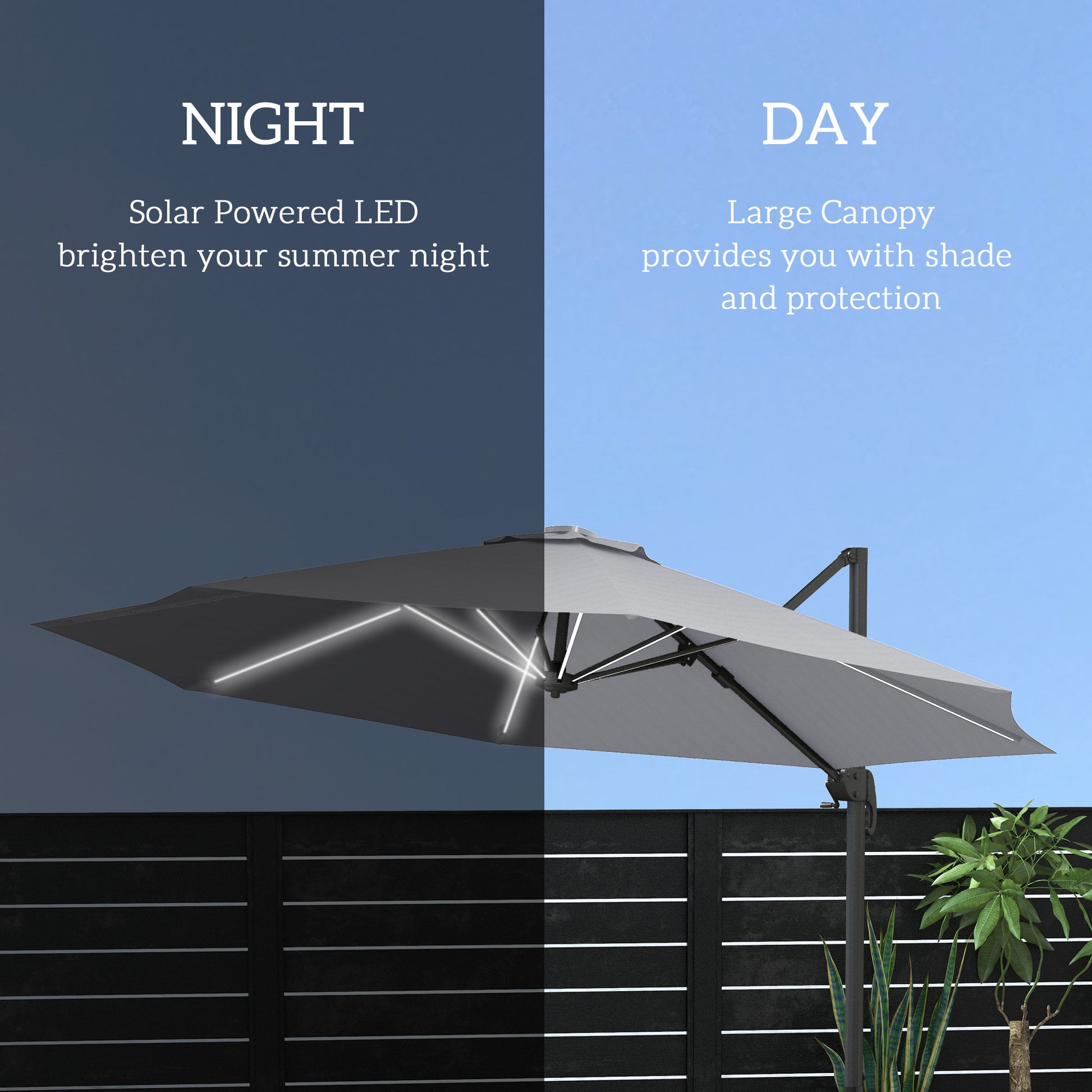 Outsunny 3m Solar-Powered Adjustable Cantilever Umbrella with LED Lights, Light Grey - ALL4U RETAILER LTD