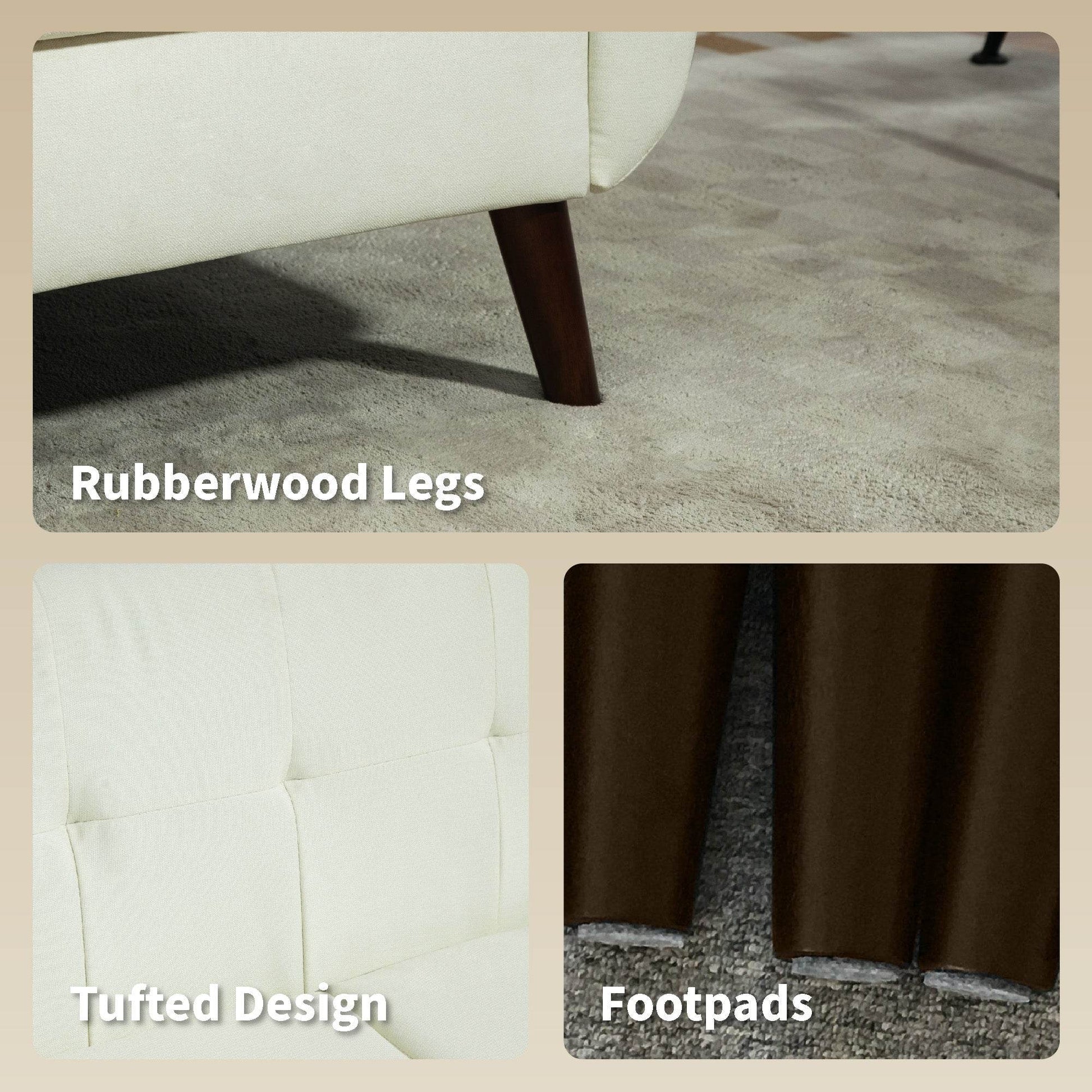 Modern Cream White Tufted Loveseat Sofa for Small Spaces - HOMCOM 2 Seater Upholstered Couch with Wood Legs - ALL4U RETAILER LTD