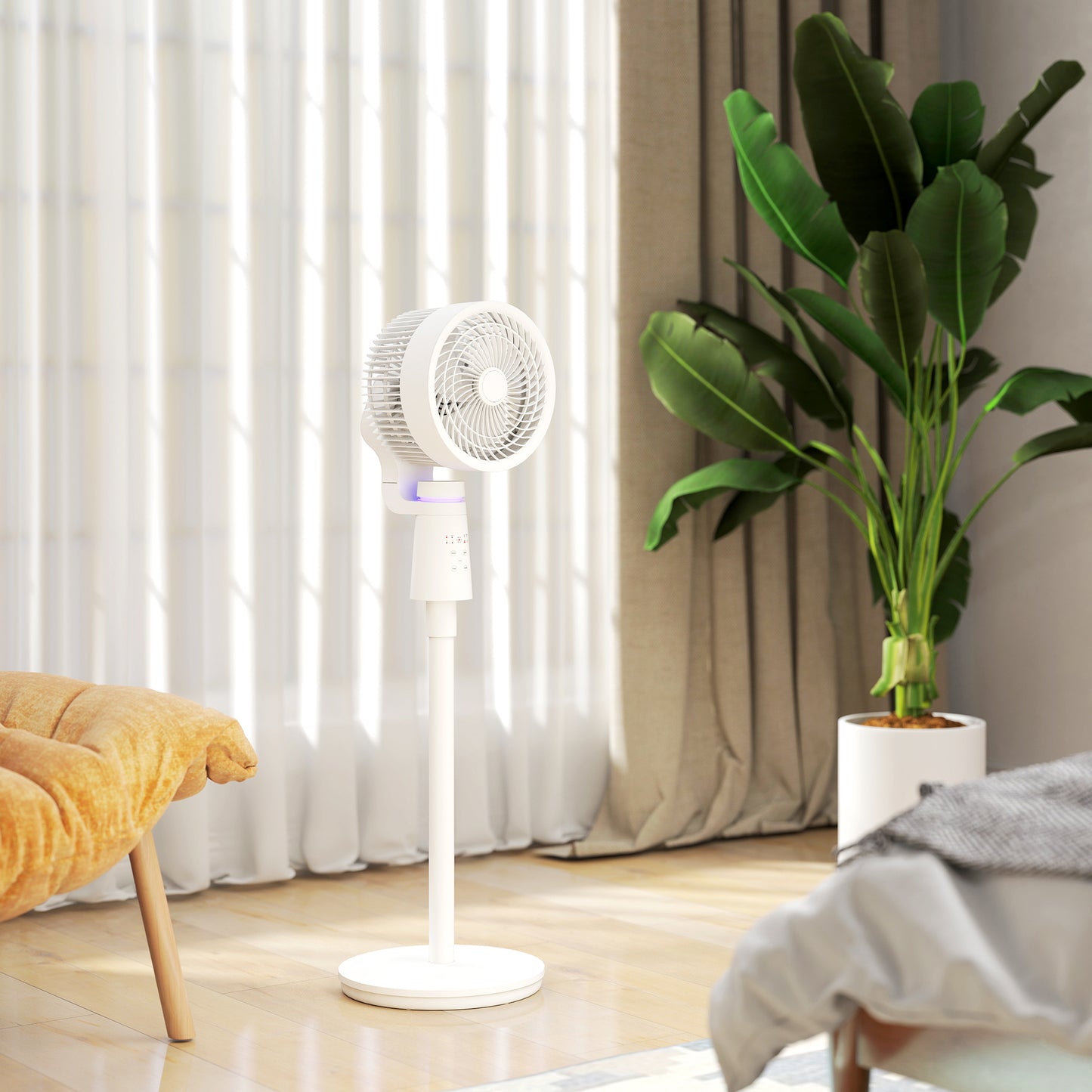 HOMCOM Pedestal Air Circulation Fan with 70 Degree Horizontal and 90 Degree Vertical Oscillation Three Speeds White