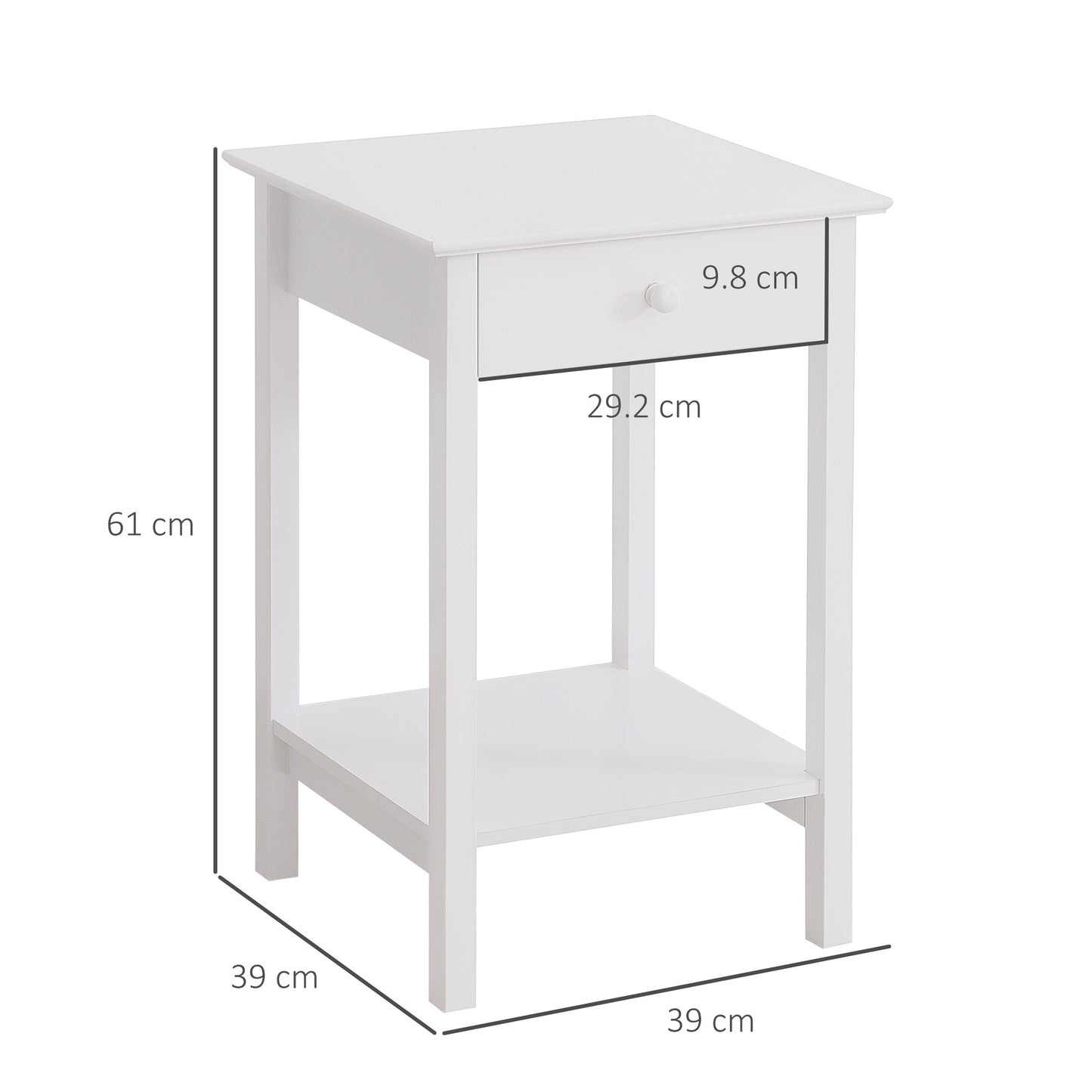 HOMCOM White Bedside Table Set Of 2 With Drawer And Storage Shelf Wooden Nightstand For Bedroom And Living Room
