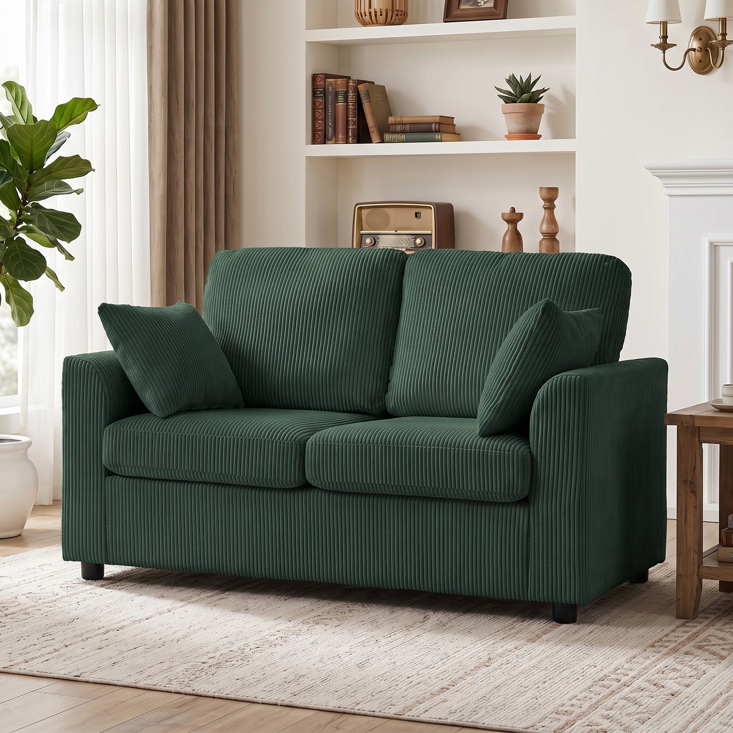 HOMCOM 2 Seater Sofa Corduroy Couch with Pocket Springs Deep Seat Upholstery Dark Green