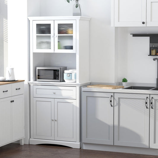 HOMCOM White Kitchen Cupboard with Glass Doors and Adjustable Shelves - ALL4U RETAILER LTD